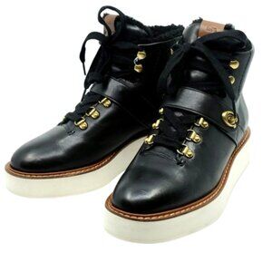 COACH~City Hiker~WOMENS BLACK LEATHER PLATFORM HIKING BOOTS SIZE 8 NWOT